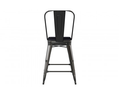 BLNK Kai Commercial Metal Indoor-Outdoor Counter Height Stool with Removable Back and All-Weather Poly Resin Seat - Black