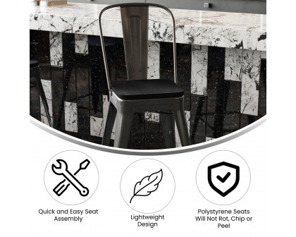 BLNK Kai Commercial Metal Indoor-Outdoor Counter Height Stool with Removable Back and All-Weather Poly Resin Seat - Black