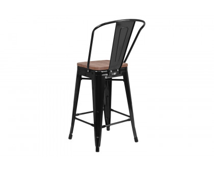 BLNK™ Lily Metal Counter Height Stool with Back and Wood Seat - Black