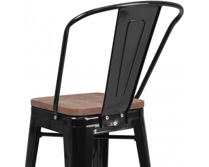 BLNK™ Lily Metal Counter Height Stool with Back and Wood Seat - Black