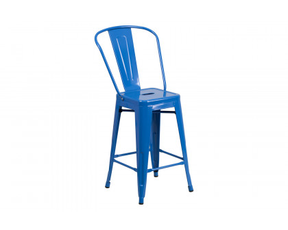 BLNK Kai Commercial Metal Indoor-Outdoor Counter Height Stool with Removable Back - Blue