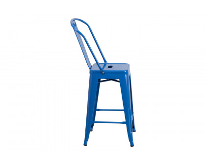 BLNK Kai Commercial Metal Indoor-Outdoor Counter Height Stool with Removable Back - Blue