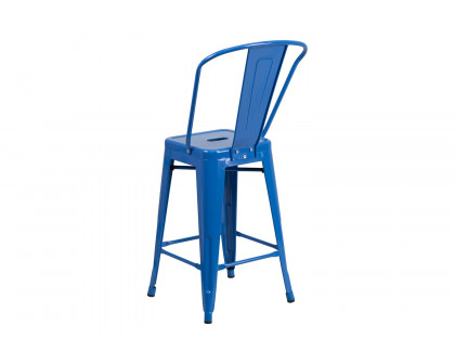 BLNK Kai Commercial Metal Indoor-Outdoor Counter Height Stool with Removable Back - Blue