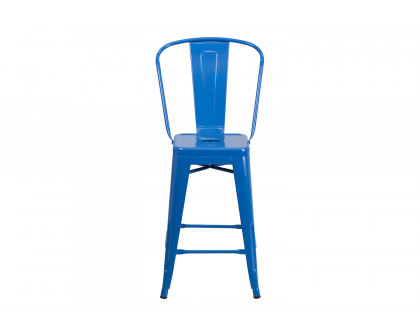 BLNK Kai Commercial Metal Indoor-Outdoor Counter Height Stool with Removable Back - Blue