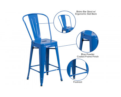 BLNK Kai Commercial Metal Indoor-Outdoor Counter Height Stool with Removable Back - Blue