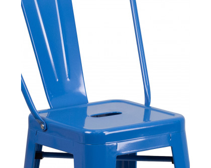 BLNK Kai Commercial Metal Indoor-Outdoor Counter Height Stool with Removable Back - Blue