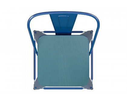 BLNK Kai Commercial Metal Indoor-Outdoor Counter Height Stool with Removable Back and All-Weather Poly Resin Seat - Blue/Teal Blue