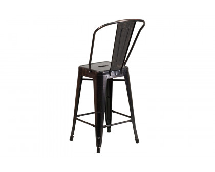 BLNK Kai Commercial Metal Indoor-Outdoor Counter Height Stool with Removable Back - Black/Antique Gold