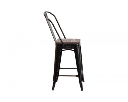 BLNK™ Lily Metal Counter Height Stool with Back and Wood Seat - Black/Antique Gold