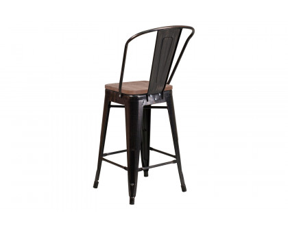 BLNK™ Lily Metal Counter Height Stool with Back and Wood Seat - Black/Antique Gold