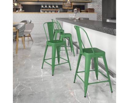 BLNK Kai Commercial Metal Indoor-Outdoor Counter Height Stool with Removable Back