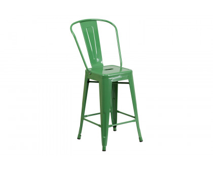 BLNK™ Kai Commercial Metal Indoor-Outdoor Counter Height Stool with Removable Back - Green