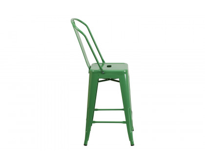 BLNK™ Kai Commercial Metal Indoor-Outdoor Counter Height Stool with Removable Back - Green