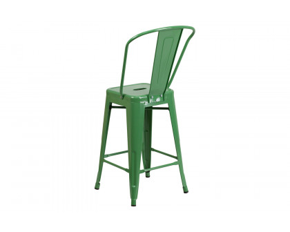 BLNK™ Kai Commercial Metal Indoor-Outdoor Counter Height Stool with Removable Back - Green