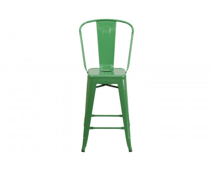 BLNK™ Kai Commercial Metal Indoor-Outdoor Counter Height Stool with Removable Back - Green