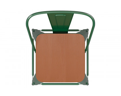 BLNK™ Kai Commercial Metal Indoor-Outdoor Counter Height Stool with Removable Back and All-Weather Poly Resin Seat - Green/Teak