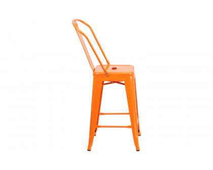 BLNK Kai Commercial Metal Indoor-Outdoor Counter Height Stool with Removable Back - Orange