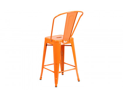 BLNK Kai Commercial Metal Indoor-Outdoor Counter Height Stool with Removable Back - Orange