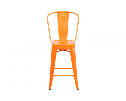 BLNK Kai Commercial Metal Indoor-Outdoor Counter Height Stool with Removable Back - Orange