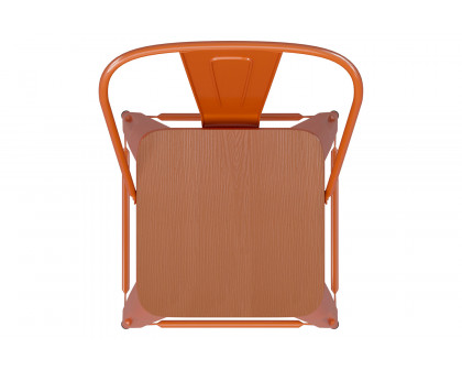 BLNK Kai Commercial Metal Indoor-Outdoor Counter Height Stool with Removable Back and All-Weather Poly Resin Seat - Orange/Teak