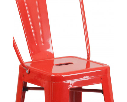 BLNK Kai Commercial Metal Indoor-Outdoor Counter Height Stool with Removable Back - Red