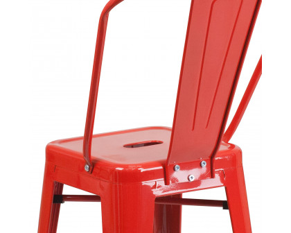 BLNK Kai Commercial Metal Indoor-Outdoor Counter Height Stool with Removable Back - Red