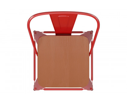 BLNK Kai Commercial Metal Indoor-Outdoor Counter Height Stool with Removable Back and All-Weather Poly Resin Seat - Red/Teak