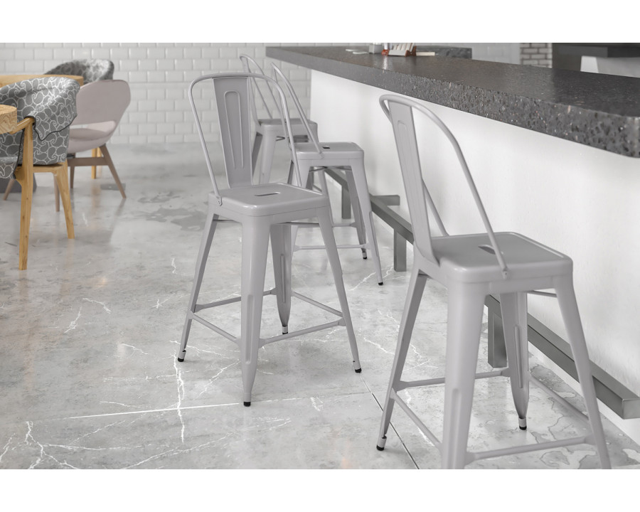 BLNK Kai Commercial Metal Indoor-Outdoor Counter Height Stool with Removable Back