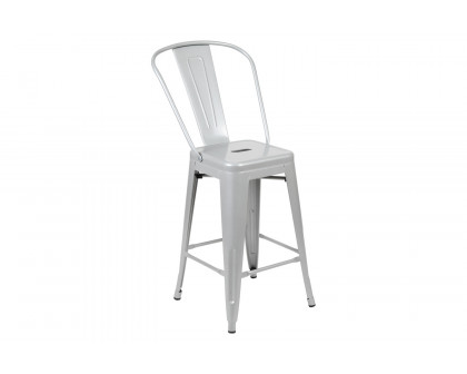 BLNK Kai Commercial Metal Indoor-Outdoor Counter Height Stool with Removable Back - Silver