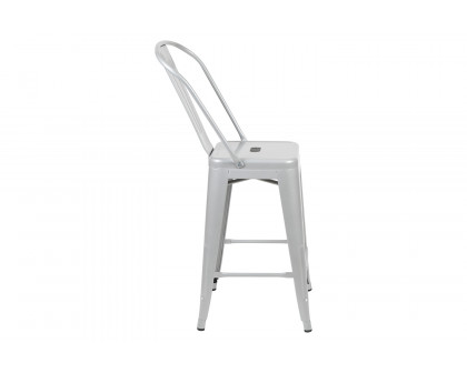 BLNK Kai Commercial Metal Indoor-Outdoor Counter Height Stool with Removable Back - Silver