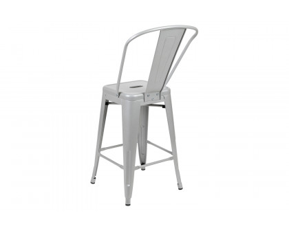 BLNK Kai Commercial Metal Indoor-Outdoor Counter Height Stool with Removable Back - Silver