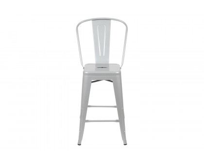 BLNK Kai Commercial Metal Indoor-Outdoor Counter Height Stool with Removable Back - Silver