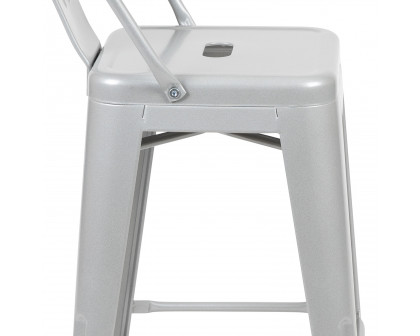 BLNK Kai Commercial Metal Indoor-Outdoor Counter Height Stool with Removable Back - Silver