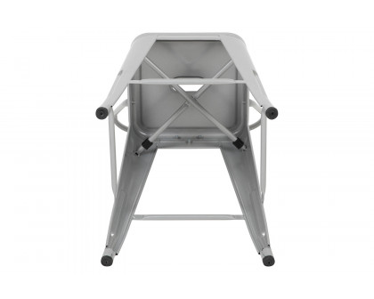 BLNK Kai Commercial Metal Indoor-Outdoor Counter Height Stool with Removable Back - Silver