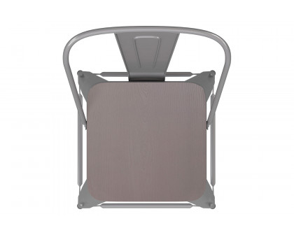 BLNK Kai Commercial Metal Indoor-Outdoor Counter Height Stool with Removable Back and All-Weather Poly Resin Seat - Silver/Gray