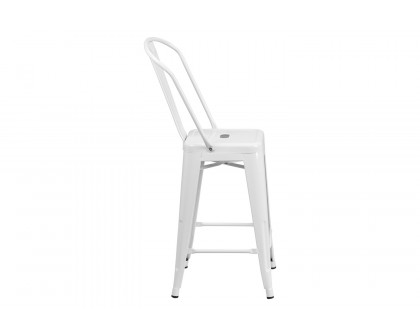 BLNK Kai Commercial Metal Indoor-Outdoor Counter Height Stool with Removable Back - White