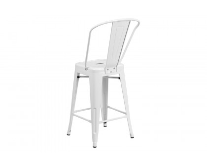 BLNK Kai Commercial Metal Indoor-Outdoor Counter Height Stool with Removable Back - White