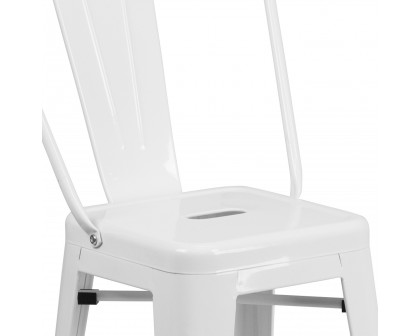 BLNK Kai Commercial Metal Indoor-Outdoor Counter Height Stool with Removable Back - White