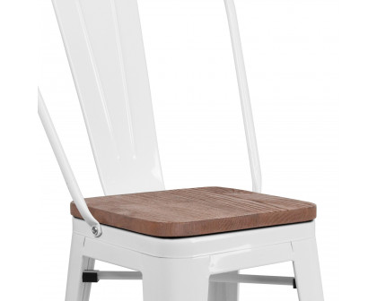 BLNK™ Lily Metal Counter Height Stool with Back and Wood Seat - White