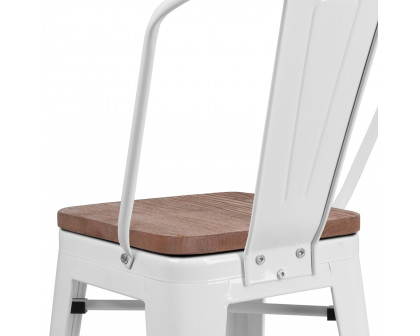 BLNK™ Lily Metal Counter Height Stool with Back and Wood Seat - White