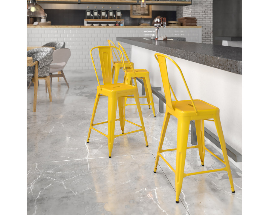 BLNK Kai Commercial Metal Indoor-Outdoor Counter Height Stool with Removable Back - Yellow