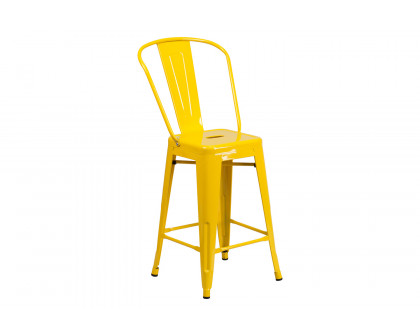 BLNK Kai Commercial Metal Indoor-Outdoor Counter Height Stool with Removable Back - Yellow