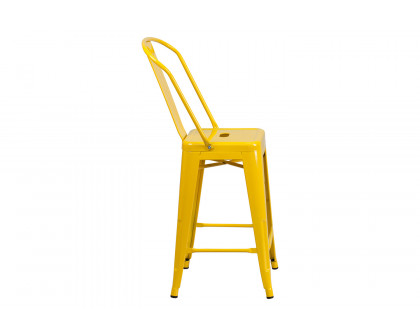 BLNK Kai Commercial Metal Indoor-Outdoor Counter Height Stool with Removable Back - Yellow