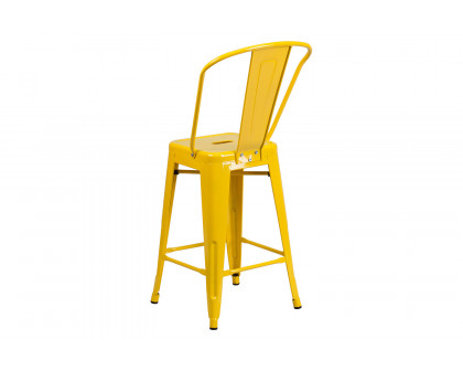 BLNK Kai Commercial Metal Indoor-Outdoor Counter Height Stool with Removable Back - Yellow