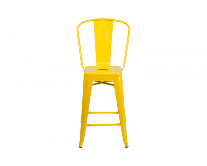 BLNK Kai Commercial Metal Indoor-Outdoor Counter Height Stool with Removable Back - Yellow