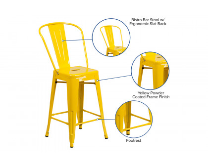 BLNK Kai Commercial Metal Indoor-Outdoor Counter Height Stool with Removable Back - Yellow