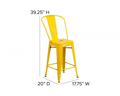 BLNK Kai Commercial Metal Indoor-Outdoor Counter Height Stool with Removable Back - Yellow