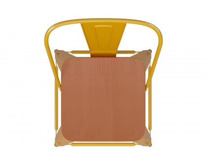 BLNK™ Kai Commercial Metal Indoor-Outdoor Counter Height Stool with Removable Back and All-Weather Poly Resin Seat - Yellow/Teak