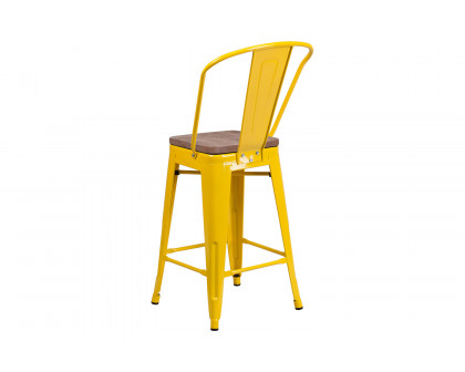 BLNK™ Lily Metal Counter Height Stool with Back and Wood Seat - Yellow