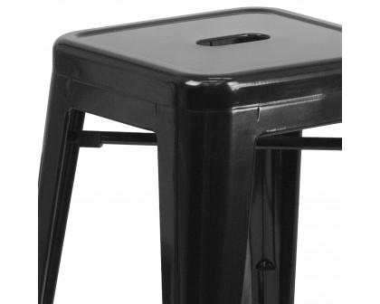 BLNK Kai Commercial Metal Backless Indoor-Outdoor Bar Stool with Square Seat - Black